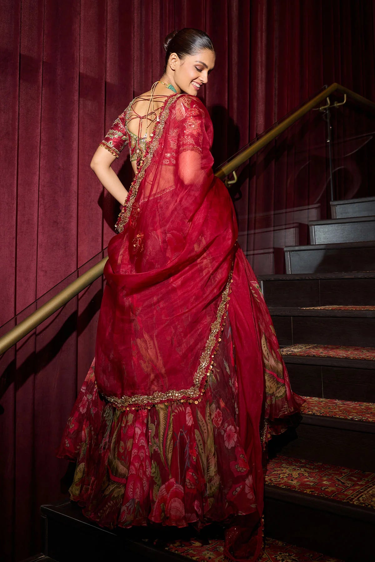 Crimson Blossom Hand-Embroidered Lehenga Set
